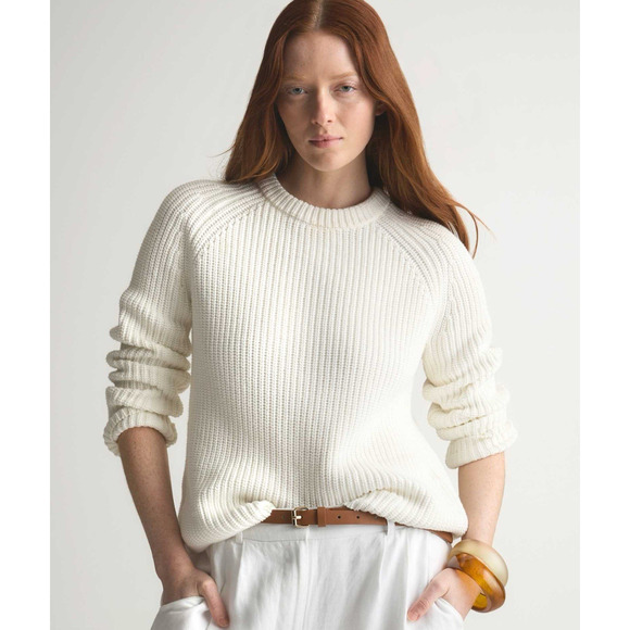 Quince Organic Cotton Fisherman Crew Sweater Ivory size Small - Picture 1 of 11